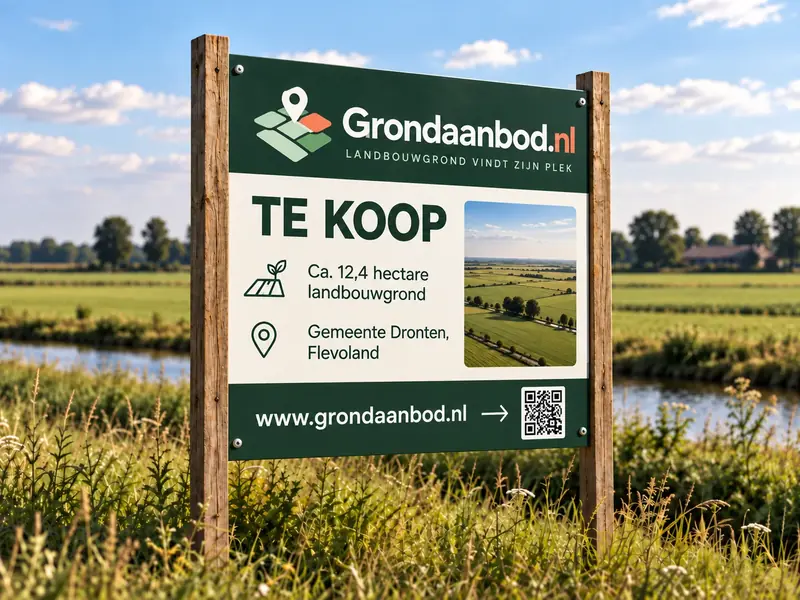 Voorbeeld Grondaanbod verkoopbord met QR-code