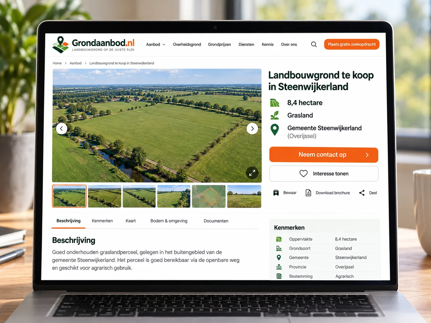 Voorbeeld van een geplaatste advertentie op Grondaanbod.nl